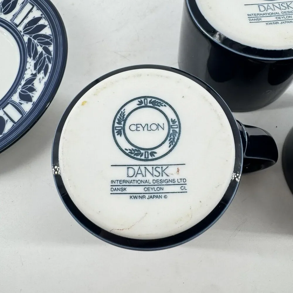 Dansk Ceylon Cups & Saucers Set of 3 Blue White KW/NR Japan Vintage